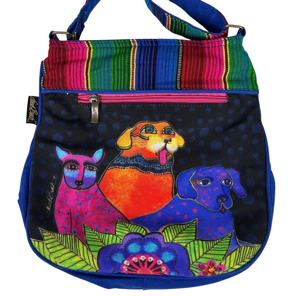 Laurel Burch Multi Colored Dog Printed Beaded Crossbody - Picture 2 of 6